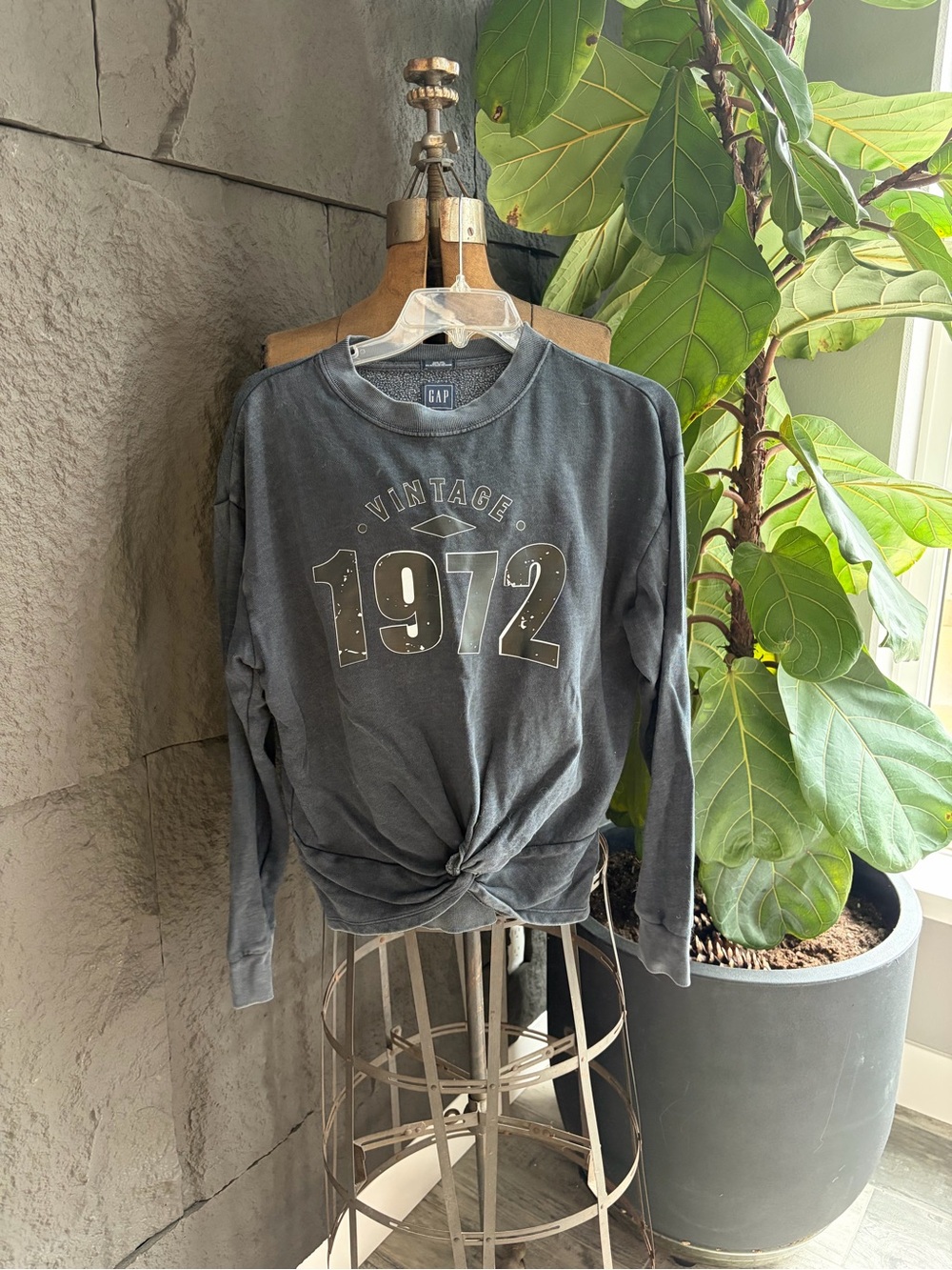 GAP Vintage 1972 Gray Knot-Front Sweatshirt